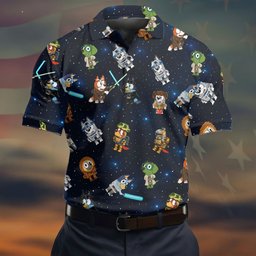 Space Galaxy Cartoon Dogs Golf Shirt, Funny Mens Golf Shirts, Mens Golf Clothing