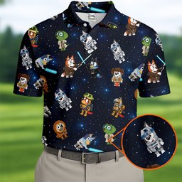 Space Galaxy Cartoon Dogs Golf Shirt, Funny Mens Golf Shirts, Mens Golf Clothing