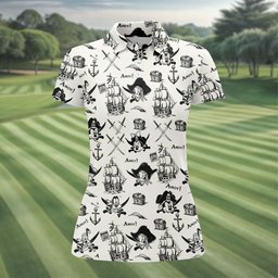 Treasure Chest Swords Pirate Cartoon Golf Shirt, Womens Golf Tops, Ladies Golf Shirts