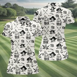 Treasure Chest Swords Pirate Cartoon Golf Shirt, Womens Golf Tops, Ladies Golf Shirts