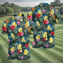 Tropical Yellow Fish Cartoon Hawaiian Golf Shirt, Golf Polo For Men, Mens Golf Polo
