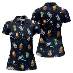 Space Galaxy Cartoon Dogs Golf Shirt, Golf Gifts For Women, Womens Golf Clothing