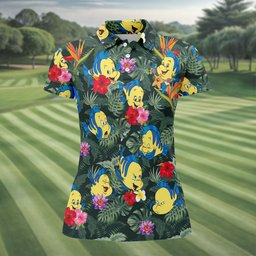Tropical Yellow Fish Cartoon Hawaiian Golf Shirt, Ladies Golf Tops, Womens Golf Tops