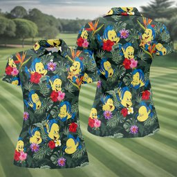 Tropical Yellow Fish Cartoon Hawaiian Golf Shirt, Ladies Golf Tops, Womens Golf Tops
