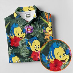 Tropical Yellow Fish Cartoon Hawaiian Golf Shirt, Ladies Golf Tops, Womens Golf Tops