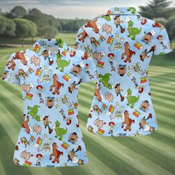 Cartoon Toy Friends Pattern Golf Shirt, Womens Golf Clothing, Womens Golf Shirts