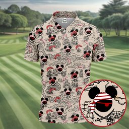 Pirate Mouse Ears Nautical Map Golf Shirt, Mens Golf Clothing, Funny Mens Golf Shirts