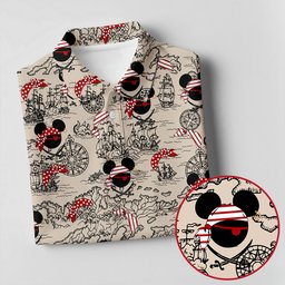Pirate Mouse Ears Nautical Map Golf Shirt, Mens Golf Clothing, Funny Mens Golf Shirts