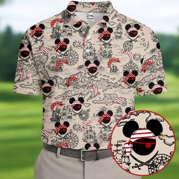 Pirate Mouse Ears Nautical Map Golf Shirt, Mens Golf Clothing, Funny Mens Golf Shirts