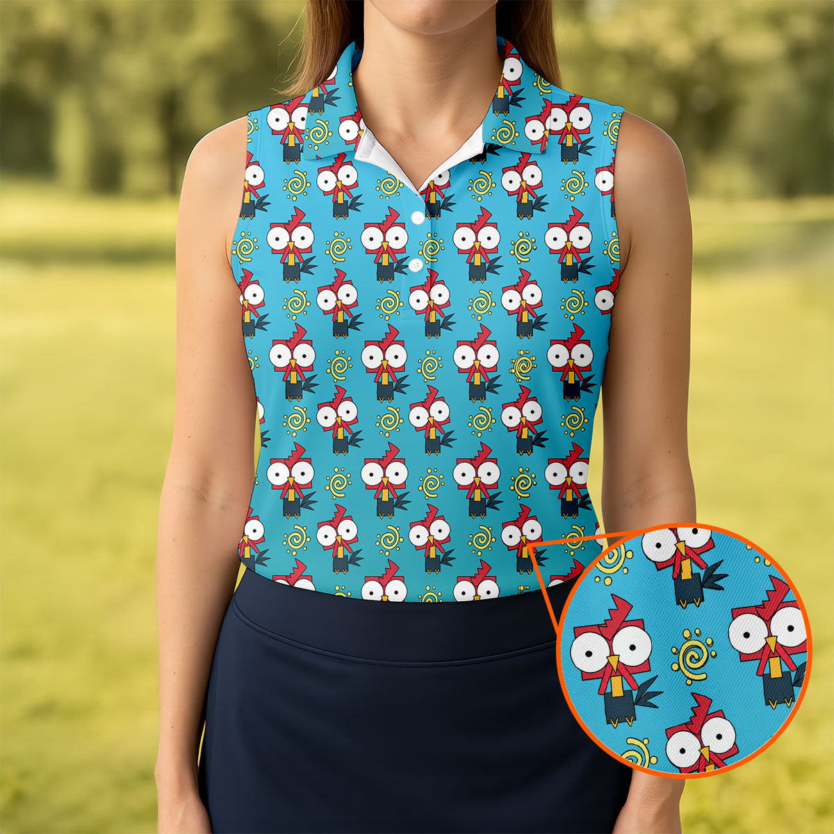 Silly Rooster Swirl Pattern Golf Shirt, Golf Gifts For Women, Ladies Golf Apparel