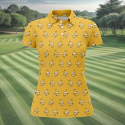 Yellow Cartoon Dad Face Pattern Golf Shirt, Golf Gifts For Women, Womens Golf Apparel
