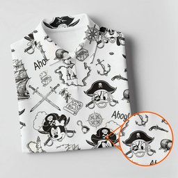 Pirate Island Map Cartoon Sketch Golf Shirt, Ladies Golf Shirts, Womens Golf Clothing