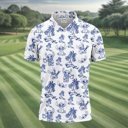 Navy Sketch Alien Palm Island Hawaiian Golf Shirt, Mens Golf Polo, Mens Golf Clothing
