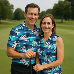 Snowman Palm Wave Cartoon Hawaiian Golf Shirt, Mens Golf Shirts, Mens Golf Apparel
