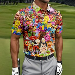 Colorful Puppet Friends Collage Golf Shirt, Mens Golf Apparel, Funny Mens Golf Shirts