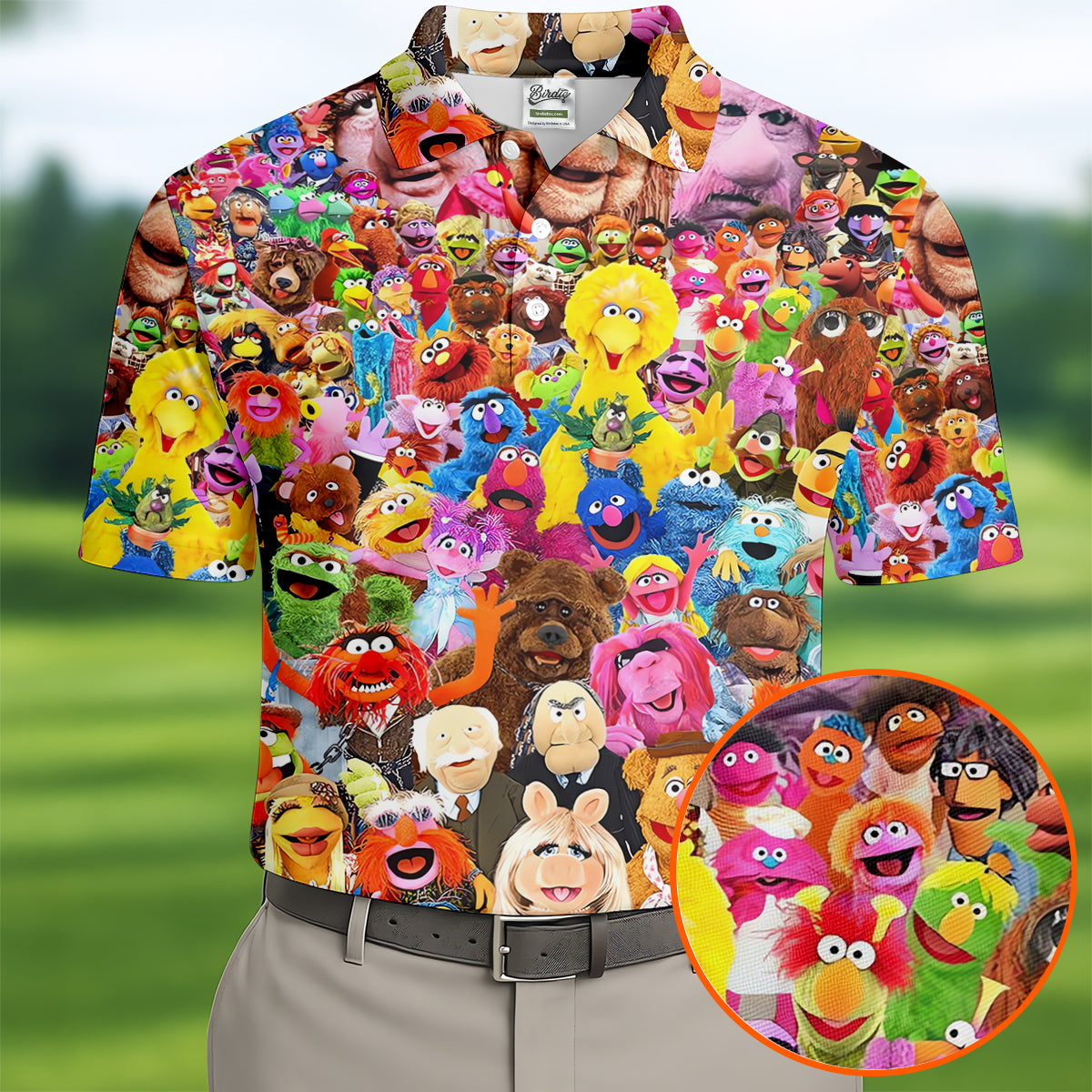 Colorful Puppet Friends Collage Golf Shirt, Mens Golf Apparel, Funny Mens Golf Shirts