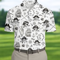 Pirate Island Map Cartoon Sketch Golf Shirt, Golf Shirts For Men, Golf Polo For Men