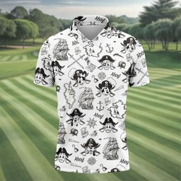 Pirate Island Map Cartoon Sketch Golf Shirt, Golf Shirts For Men, Golf Polo For Men