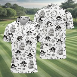 Pirate Island Map Cartoon Sketch Golf Shirt, Golf Shirts For Men, Golf Polo For Men