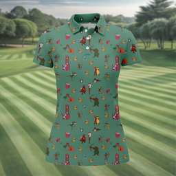Green Archer Fox Cartoon Golf Shirt, Womens Golf Clothing, Golf Shirts For Women