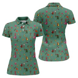 Green Archer Fox Cartoon Golf Shirt, Womens Golf Clothing, Golf Shirts For Women