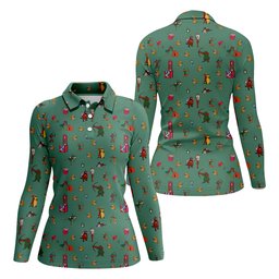 Green Archer Fox Cartoon Golf Shirt, Womens Golf Clothing, Golf Shirts For Women