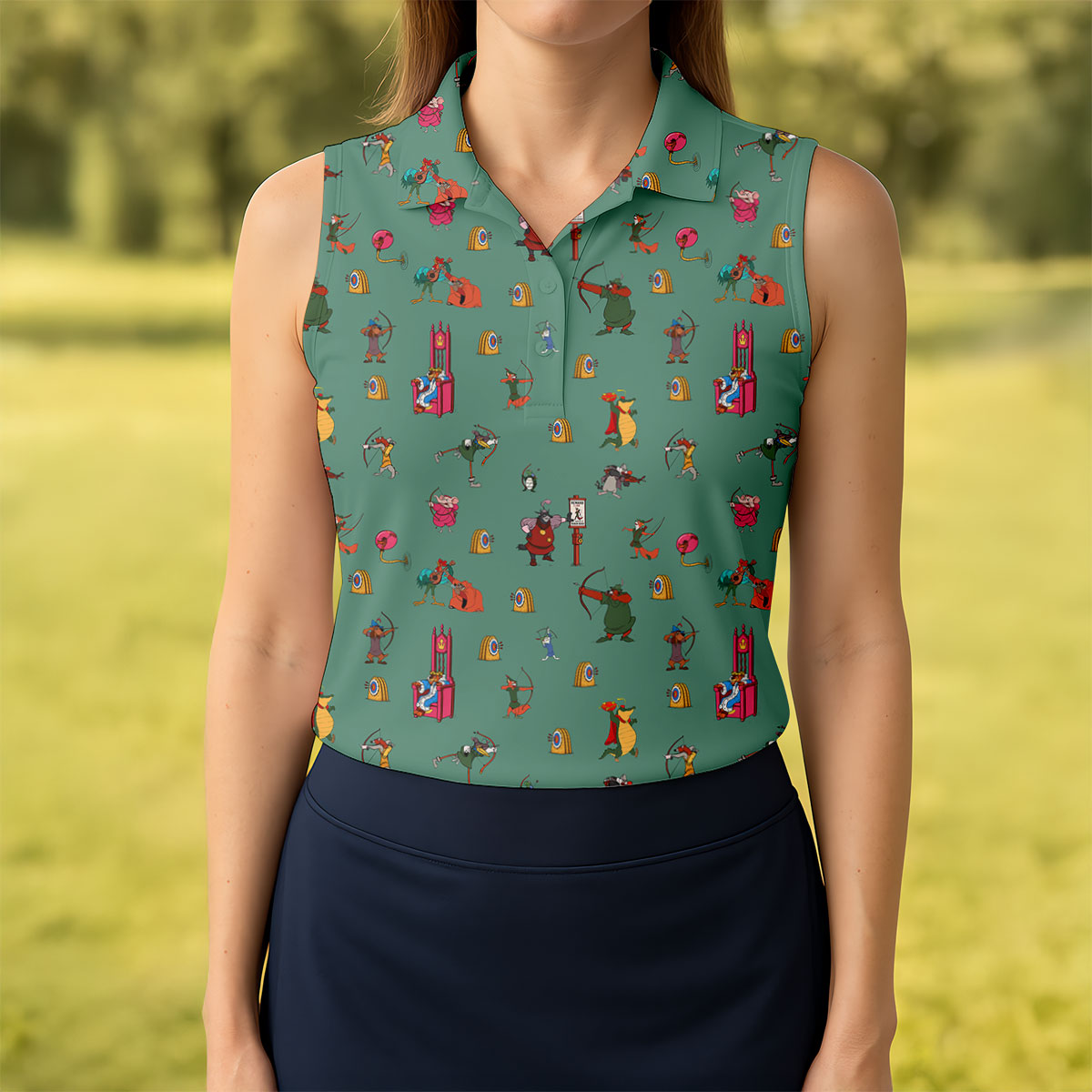 Green Archer Fox Cartoon Golf Shirt, Womens Golf Clothing, Golf Shirts For Women