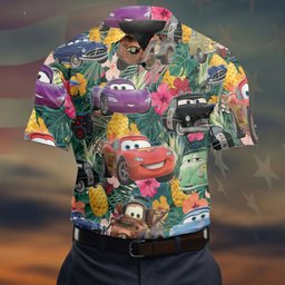 Tropical Race Car Cartoon Hawaiian Golf Shirt, Golf Polo For Men, Mens Golf Polo