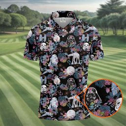 Dark Floral Space Robots Hawaiian Golf Shirt, Mens Golf Shirts, Golf Gifts For Men