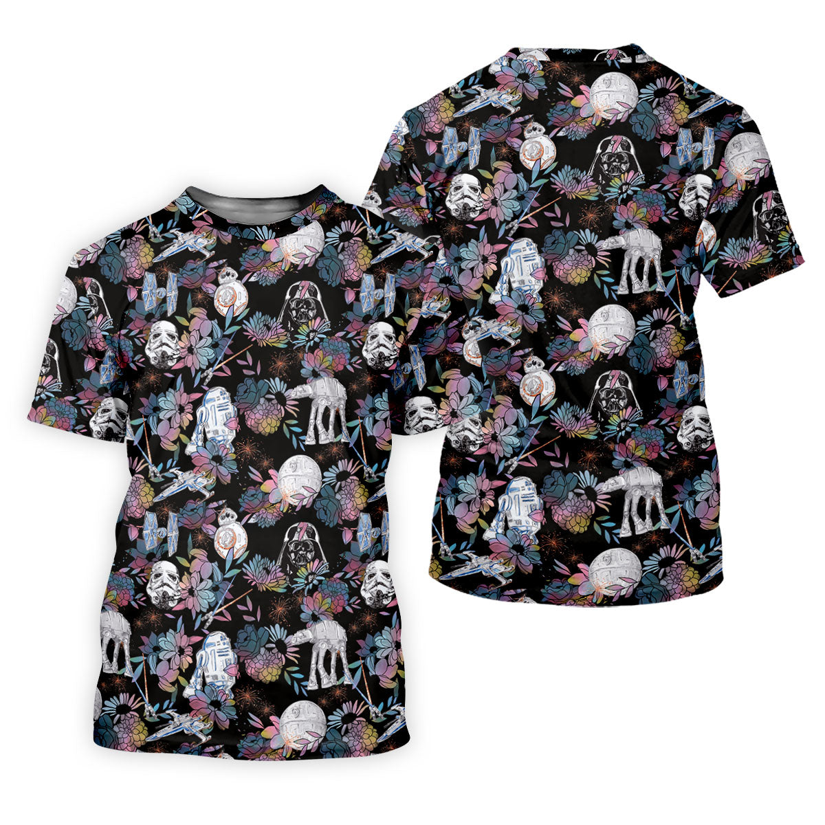 Dark Floral Space Robots Hawaiian Golf Shirt, Mens Golf Shirts, Golf Gifts For Men