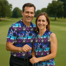 Neon Palm Hibiscus Alien Hawaiian Golf Shirt, Golf Polo For Men, Mens Golf Shirts