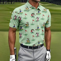 Green Putting Cartoon Friends Golf Shirt, Golf Shirts For Men, Mens Golf Apparel