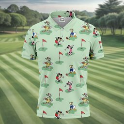 Green Putting Cartoon Friends Golf Shirt, Golf Shirts For Men, Mens Golf Apparel