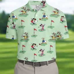 Green Putting Cartoon Friends Golf Shirt, Golf Shirts For Men, Mens Golf Apparel