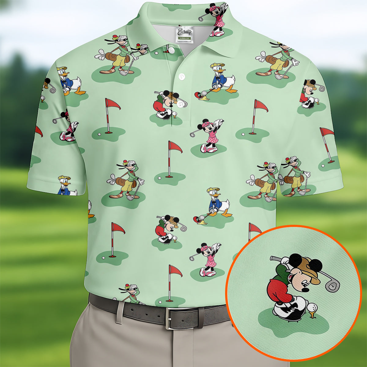 Green Putting Cartoon Friends Golf Shirt, Golf Shirts For Men, Mens Golf Apparel