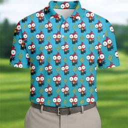 Silly Rooster Swirl Pattern Golf Shirt, Funny Mens Golf Shirts, Golf Polo For Men