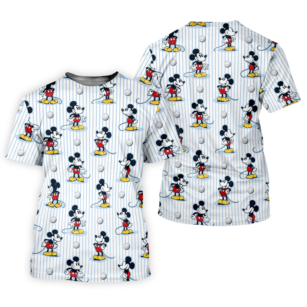 Retro Cartoon Mouse Pinstripe Golf Shirt, Mens Golf Clothing, Golf Shirts For Men