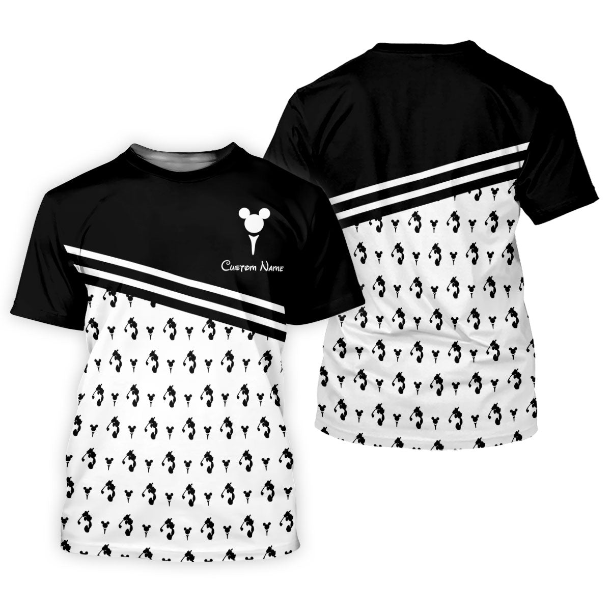 Custom Name Black Stripe Mouse Ears Golf Shirt, Womens Golf Apparel, Ladies Golf Tops