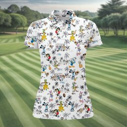 Cartoon Friends Golf Cart Hawaiian Golf Shirt, Womens Golf Clothing, Ladies Golf Tops