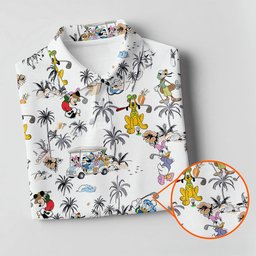 Cartoon Friends Golf Cart Hawaiian Golf Shirt, Womens Golf Clothing, Ladies Golf Tops