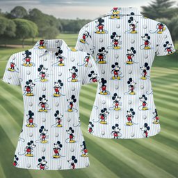 Retro Cartoon Mouse Pinstripe Golf Shirt, Womens Golf Shirts, Ladies Golf Shirts