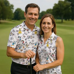 Cartoon Friends Golf Cart Hawaiian Golf Shirt, Mens Golf Polo, Mens Golf Apparel