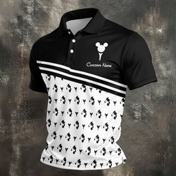 Custom Name Black Stripe Mouse Ears Golf Shirt, Mens Golf Shirts, Mens Golf Apparel
