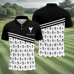 Custom Name Black Stripe Mouse Ears Golf Shirt, Mens Golf Shirts, Mens Golf Apparel