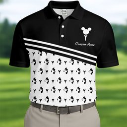 Custom Name Black Stripe Mouse Ears Golf Shirt, Mens Golf Shirts, Mens Golf Apparel