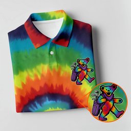 Rainbow Spiral Tie Dye Bear Golf Shirt, Golf Shirts For Women, Womens Golf Clothing