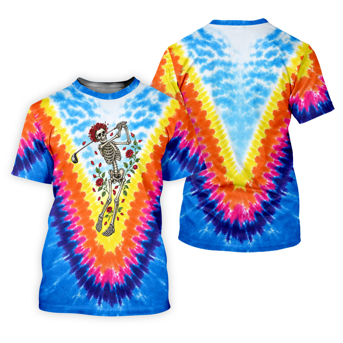 Rainbow Chevron Skeleton Tie Dye Golf Shirt, Womens Golf Tops, Golf Gifts For Women