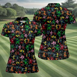 Black Cartoon Bears Pattern Golf Shirt, Golf Gifts For Women, Ladies Golf Apparel