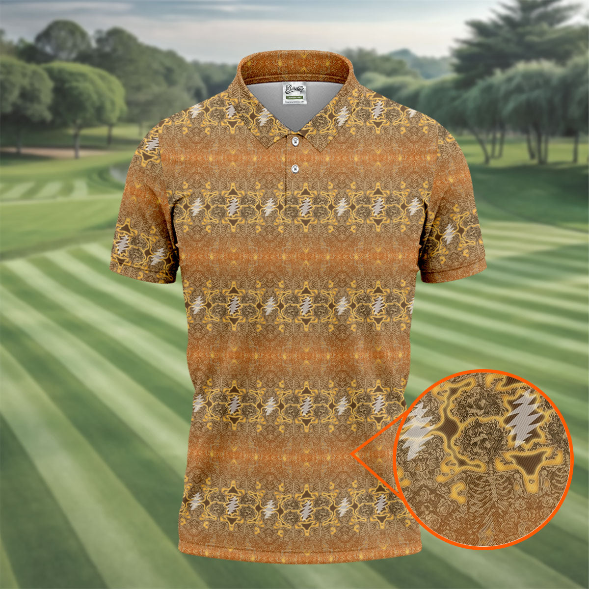 Amber Paisley Stripe Pattern Golf Shirt, Golf Shirts For Men, Mens Golf Clothing