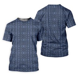 Denim Blue Geometric Tile Pattern Golf Shirt, Golf Gifts For Men, Mens Golf Polo